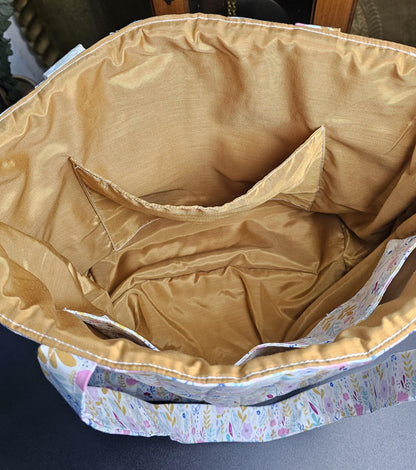 Handmade Cotton Quilted Tote Bag with Floral Print