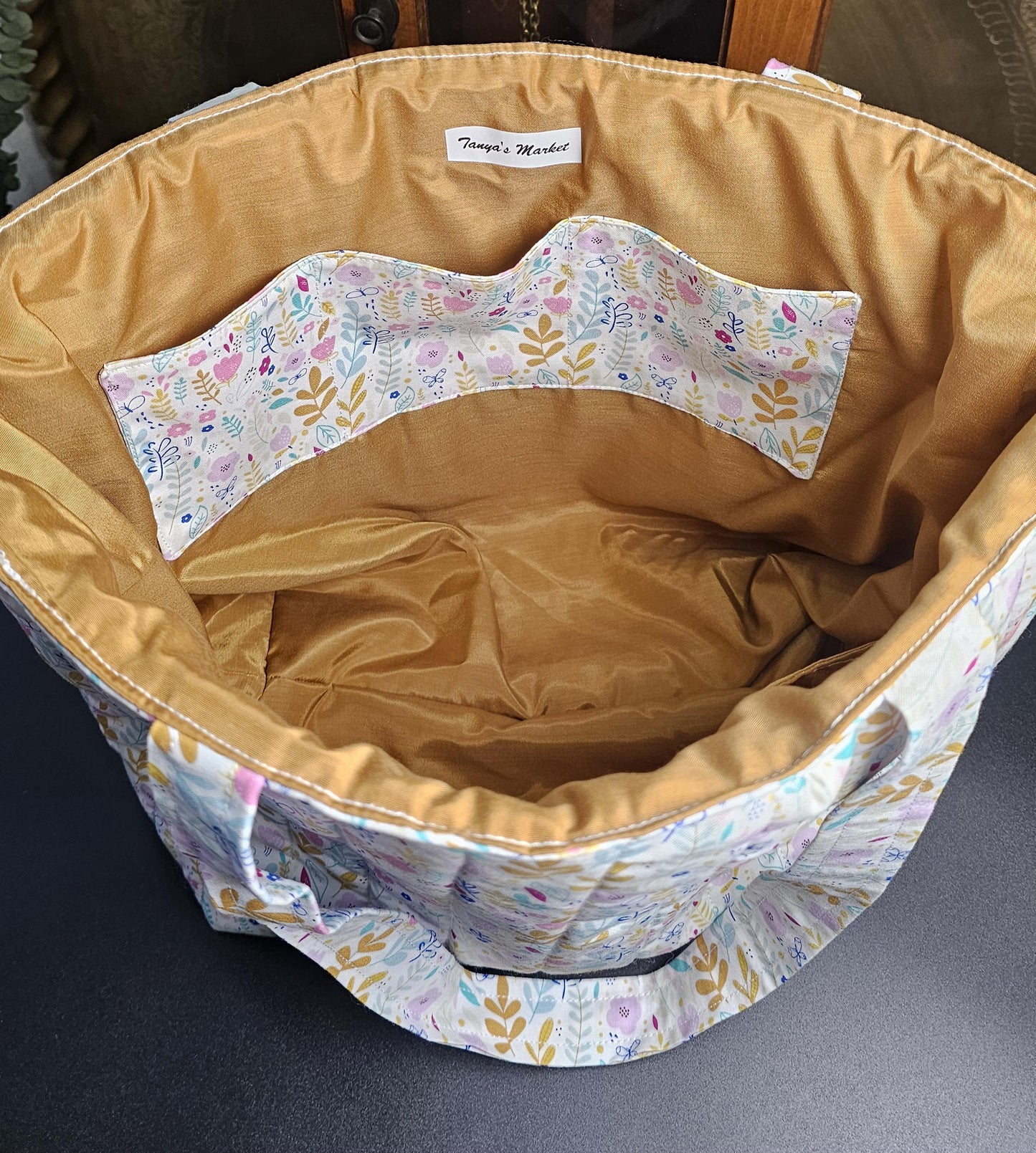 Handmade Cotton Quilted Tote Bag with Floral Print