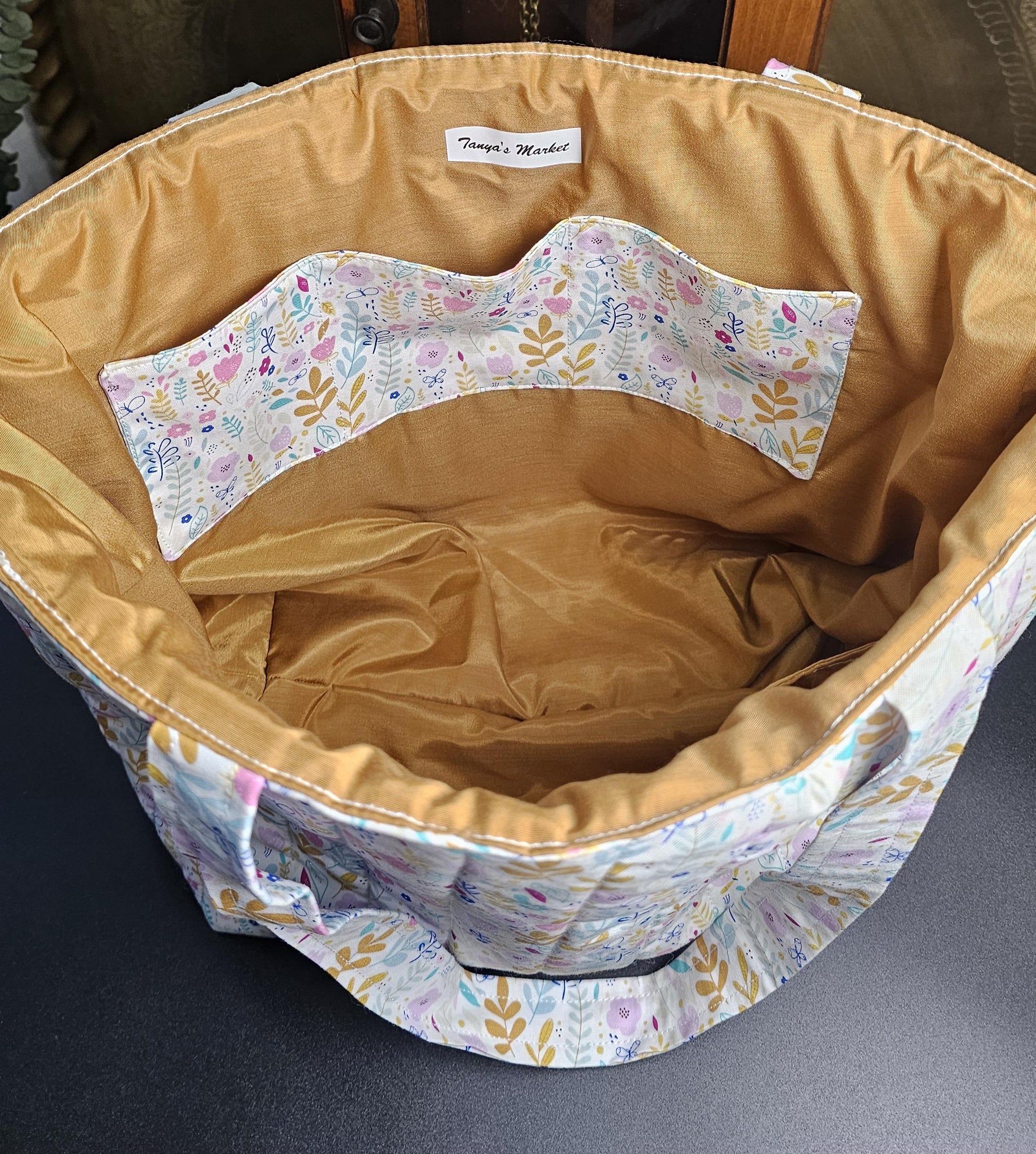 Handmade Cotton Quilted Tote Bag with Floral Print