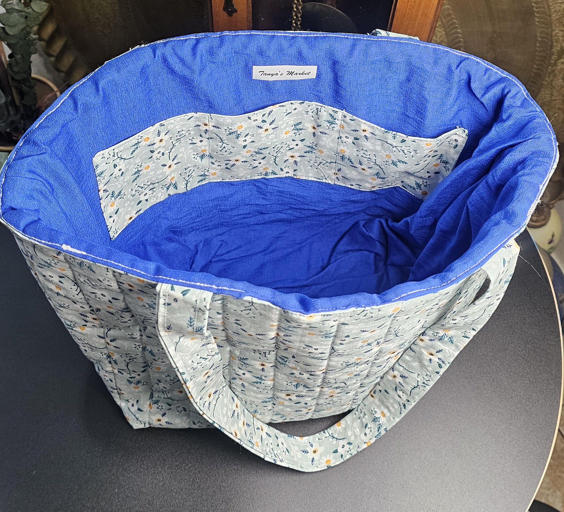 Handmade Quilted Cotton Tote Bag with Pockets