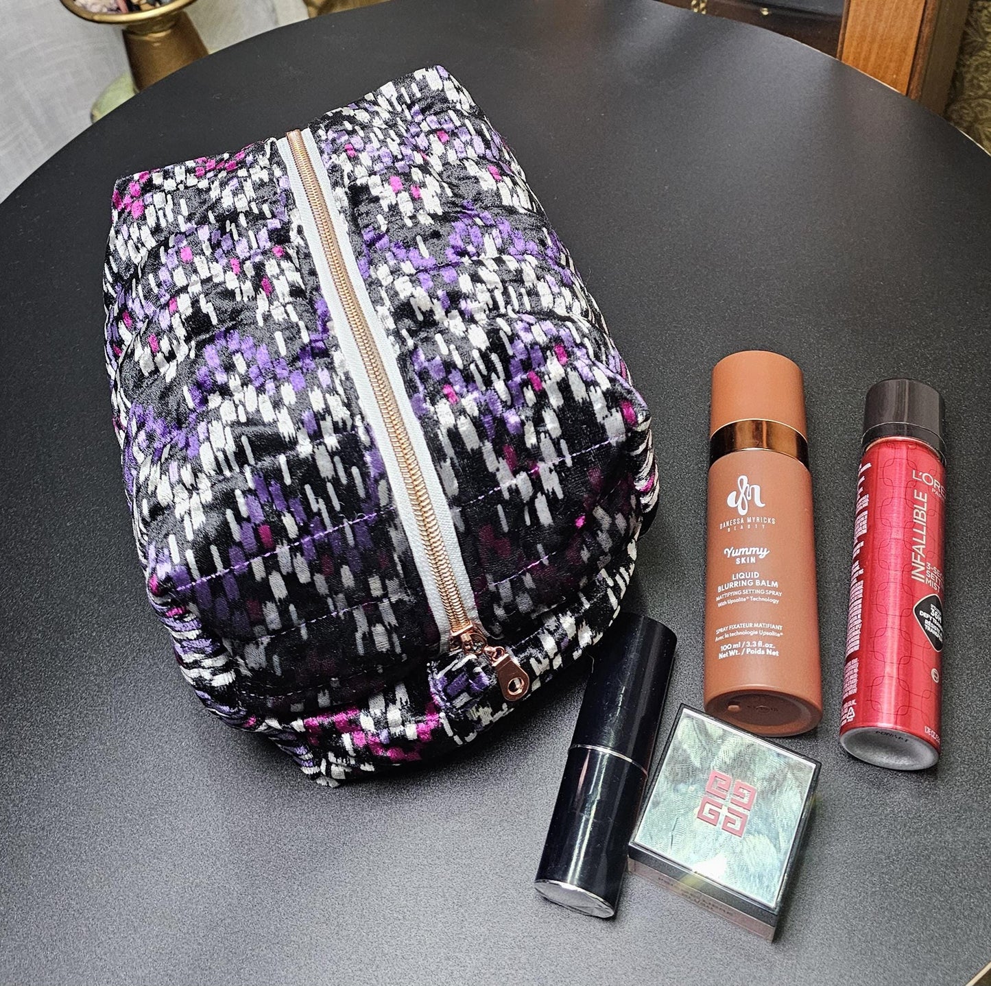Handmade Velvet Makeup Bag - Large Zipper Pouch