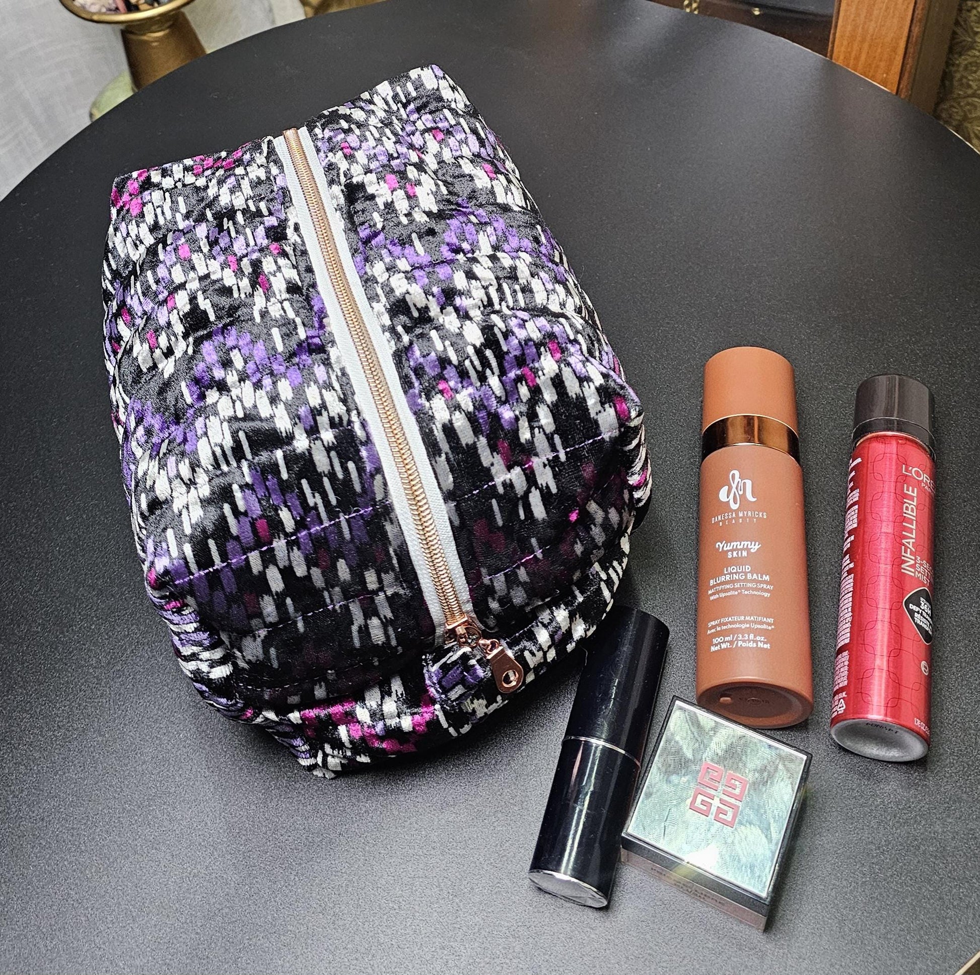 Handmade Velvet Makeup Bag - Large Zipper Pouch