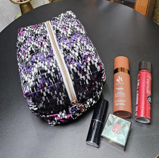 Handmade Velvet Makeup Bag - Large Zipper Pouch