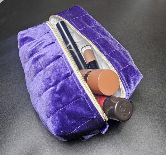 Handmade Velvet Makeup Bag - Large Zipper Pouch