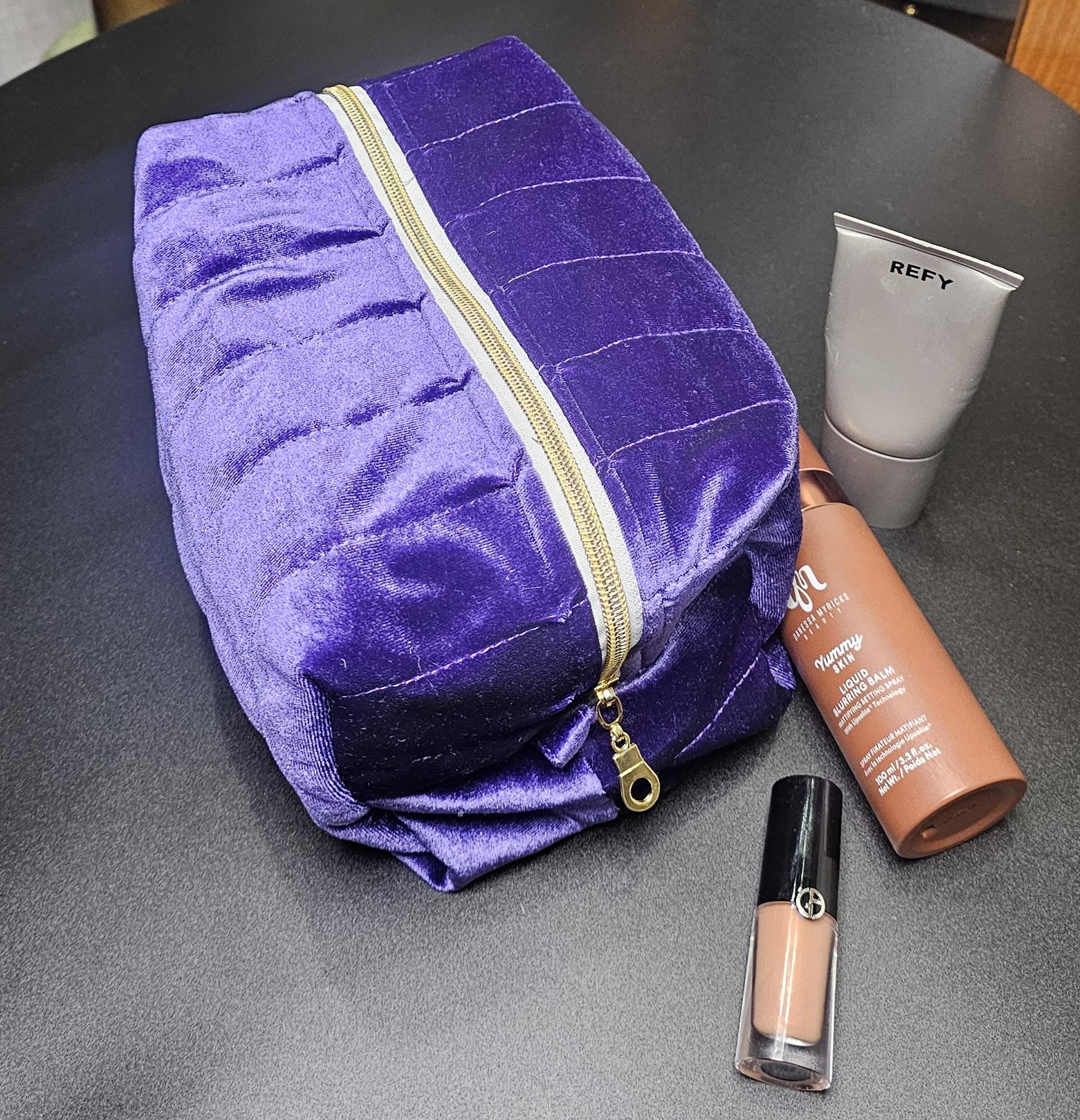 Handmade Velvet Makeup Bag - Large Zipper Pouch