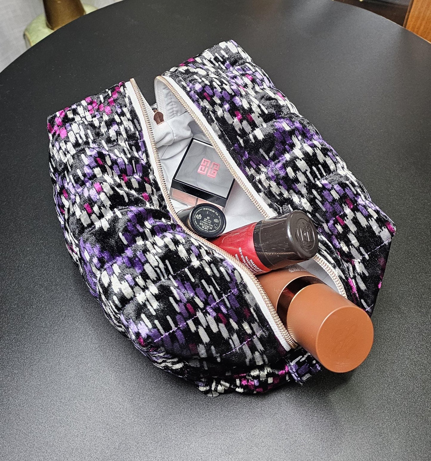 Handmade Velvet Makeup Bag - Large Zipper Pouch