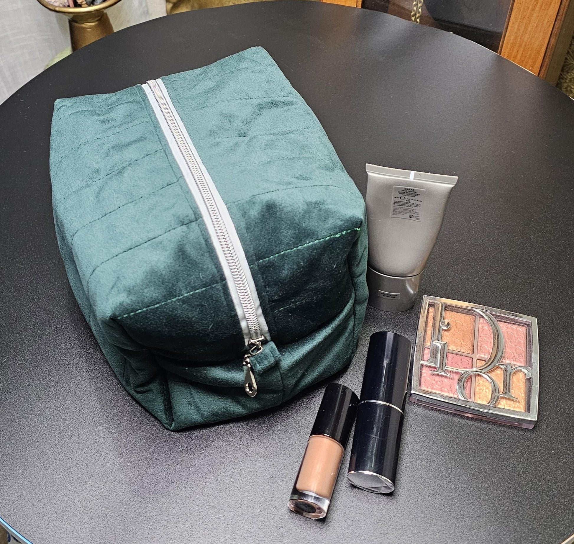 Handmade Velvet Makeup Bag - Large Zipper Pouch