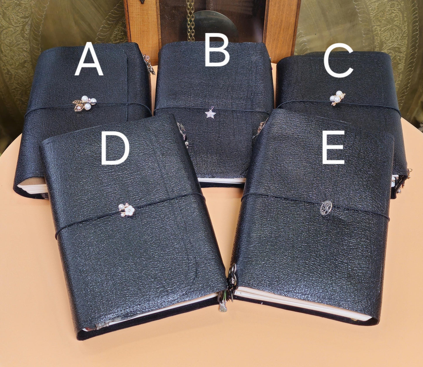 Handmade Leather French Notebook Set with Charms