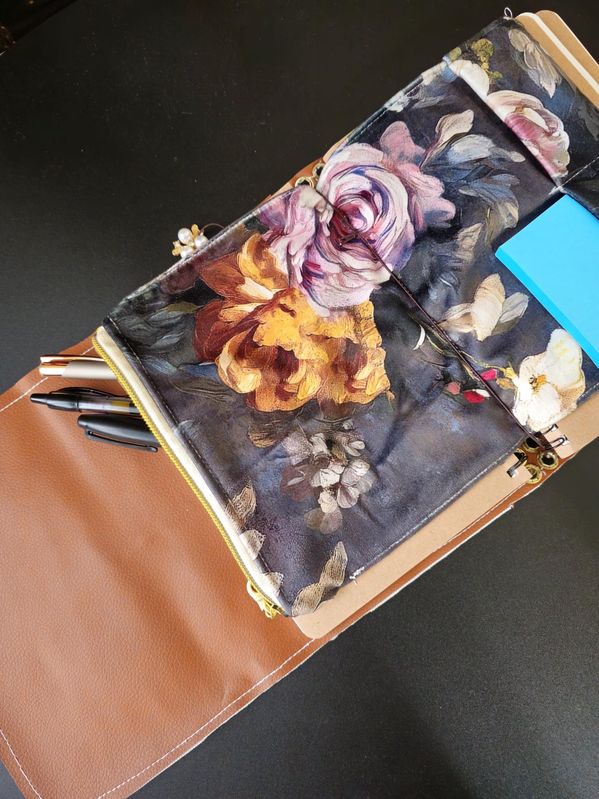 Handmade Cow Print Notebook with Charms, Velvet Packet (8.5" x 6")