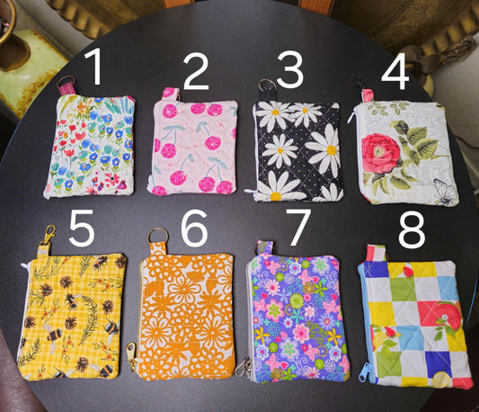 Handmade Quilted Keychain Wallet - Cotton Fabric, Zippered