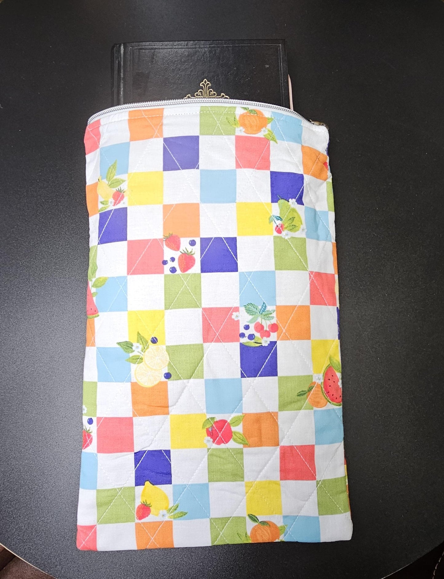 Handmade Cotton Book Sleeve with Zipper (13x8")