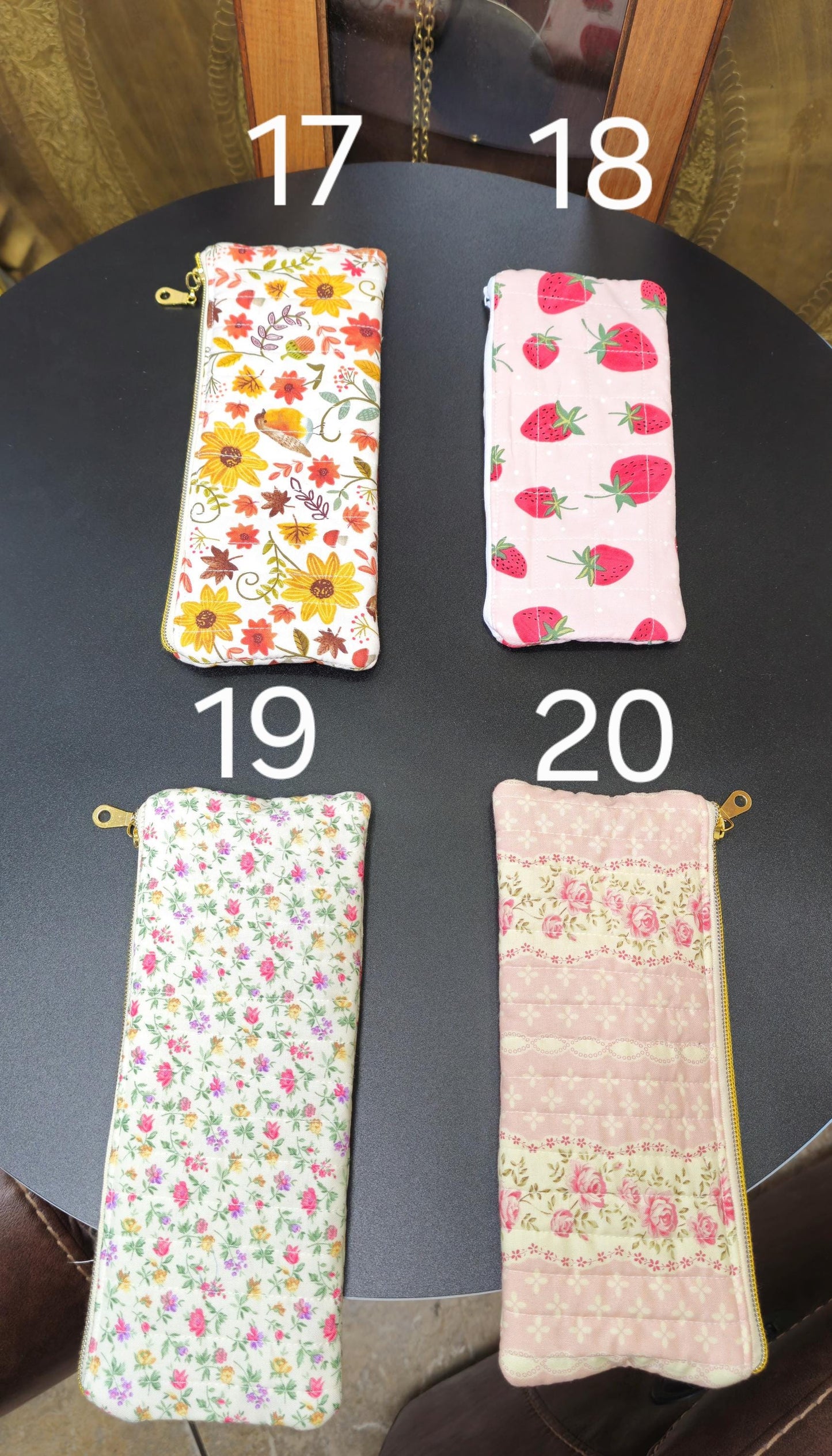 Handmade Cotton Pencil Pouch - Floral Zipper Bag, 9" x 4"