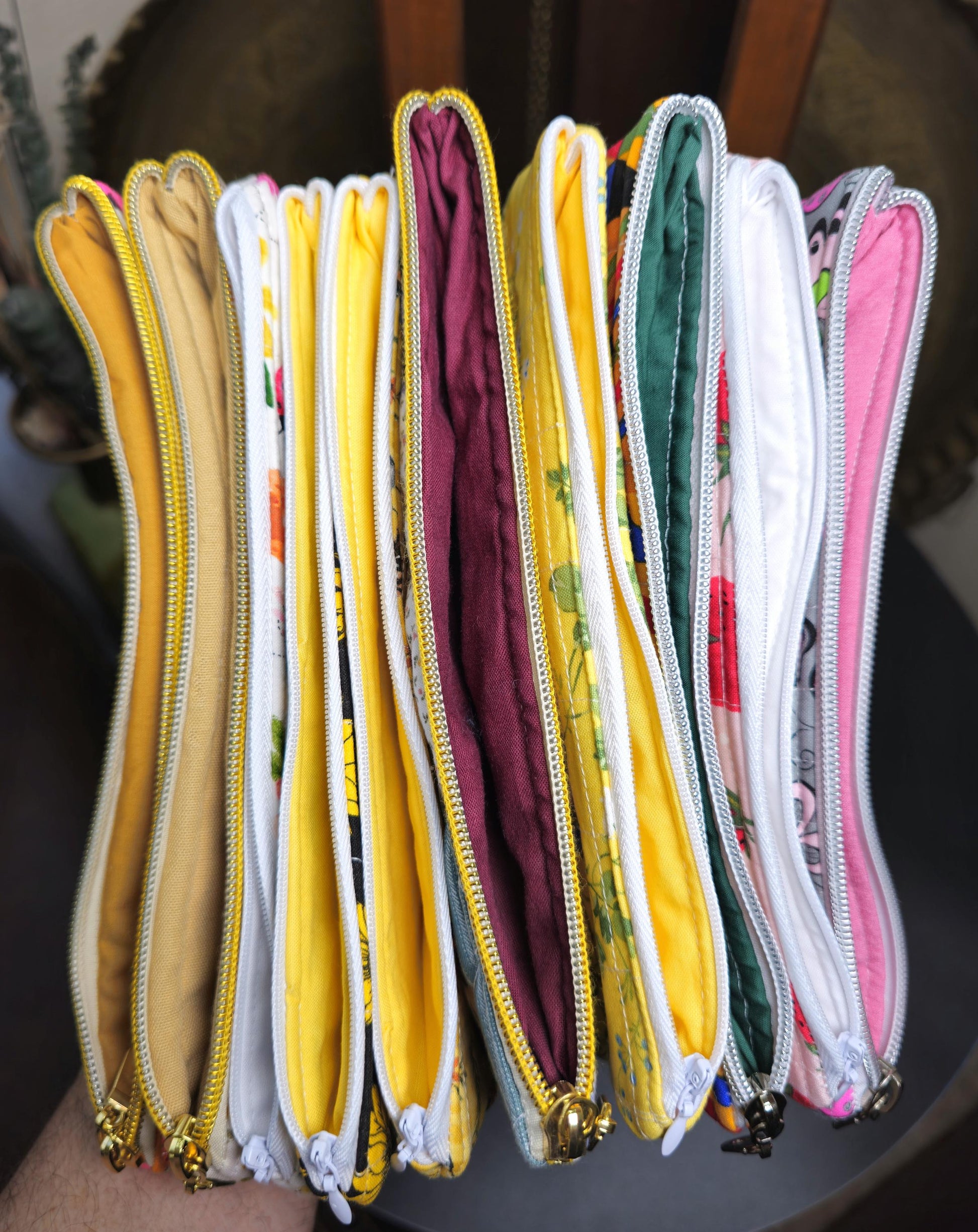 Handmade Cotton Pencil Pouch - Floral Zipper Bag, 9" x 4"