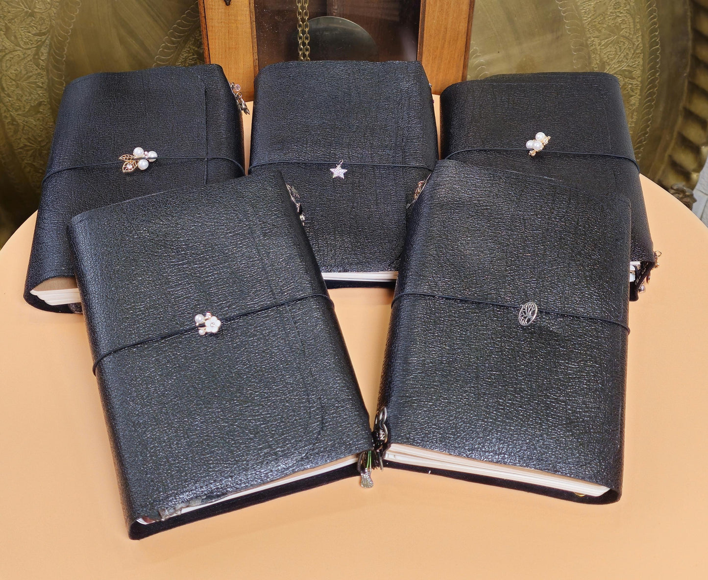 Handmade Leather French Notebook Set with Charms