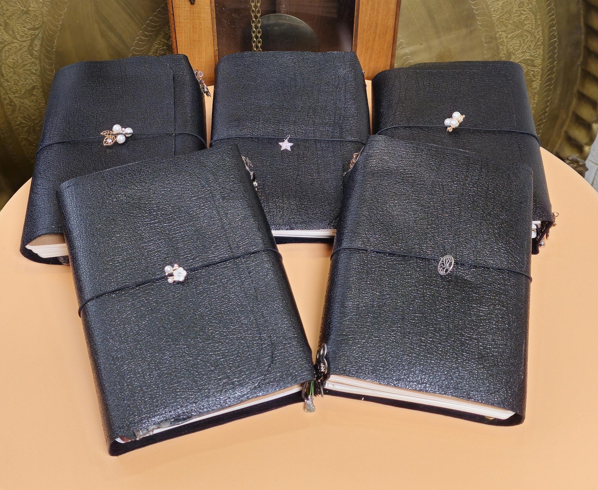 Handmade Leather French Notebook Set with Charms