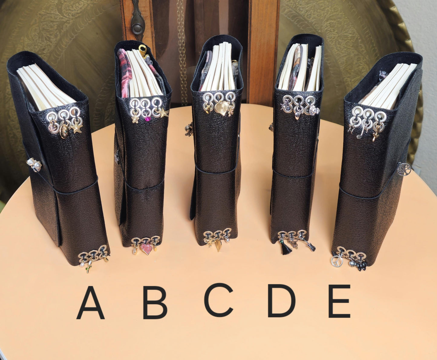 Handmade Leather French Notebook Set with Charms