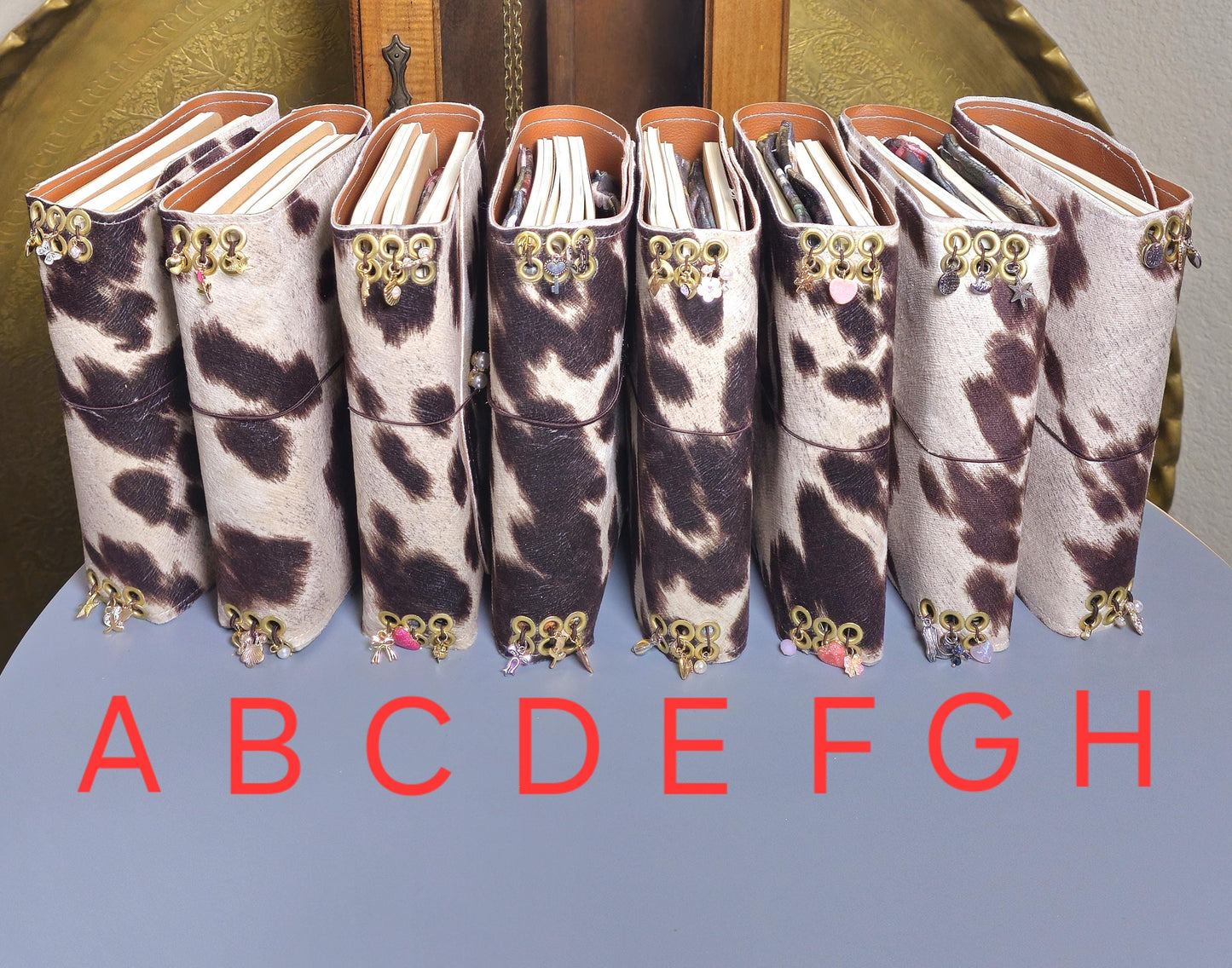 Handmade Cow Print Notebook with Charms, Velvet Packet (8.5" x 6")