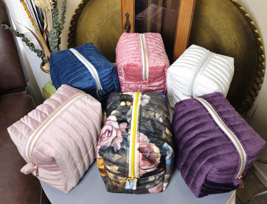 Handmade Velvet Makeup Bag - Large Zipper Pouch