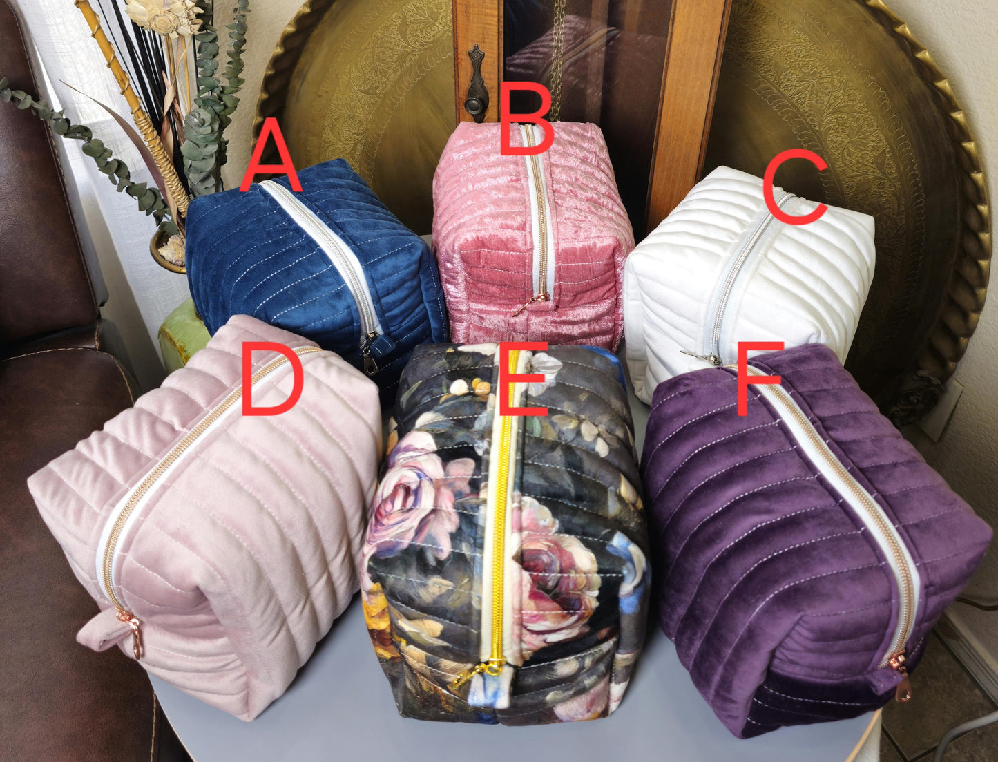 Handmade Velvet Makeup Bag - Large Zipper Pouch