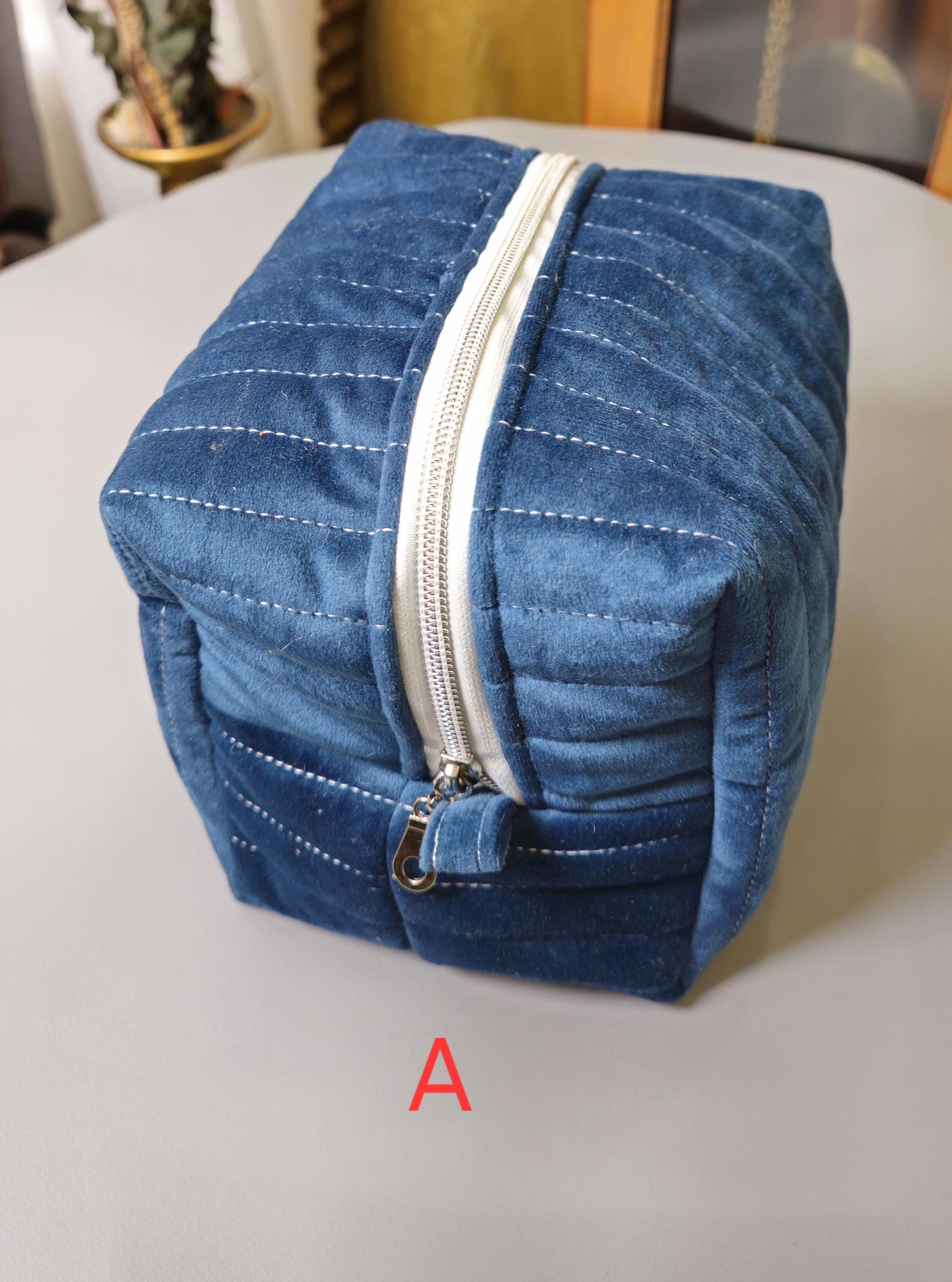 Handmade Velvet Makeup Bag - Large Zipper Pouch