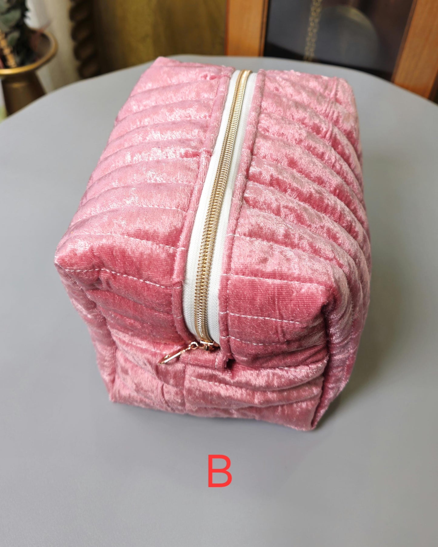 Handmade Velvet Makeup Bag - Large Zipper Pouch