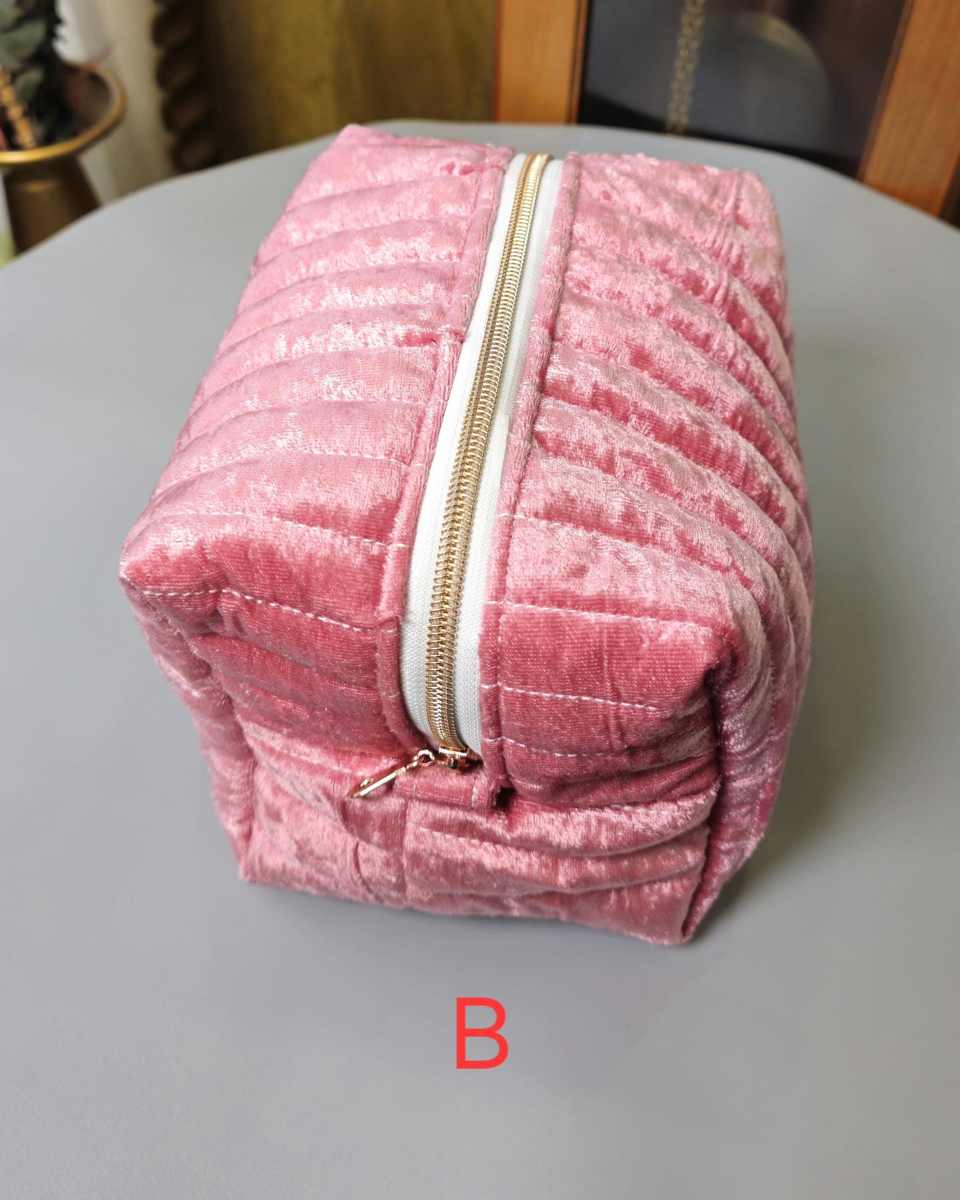 Handmade Velvet Makeup Bag - Large Zipper Pouch