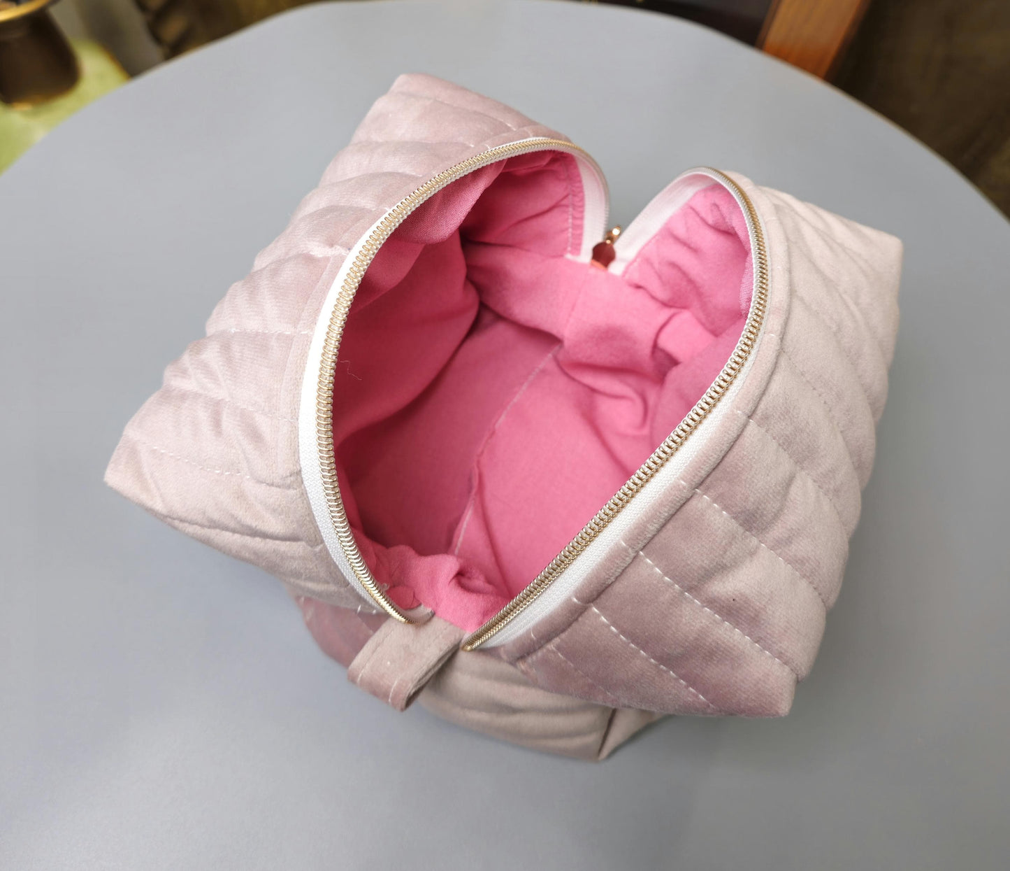 Handmade Velvet Makeup Bag - Large Zipper Pouch