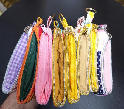 Handmade Quilted Keychain Wallet - Cotton Fabric, Zippered