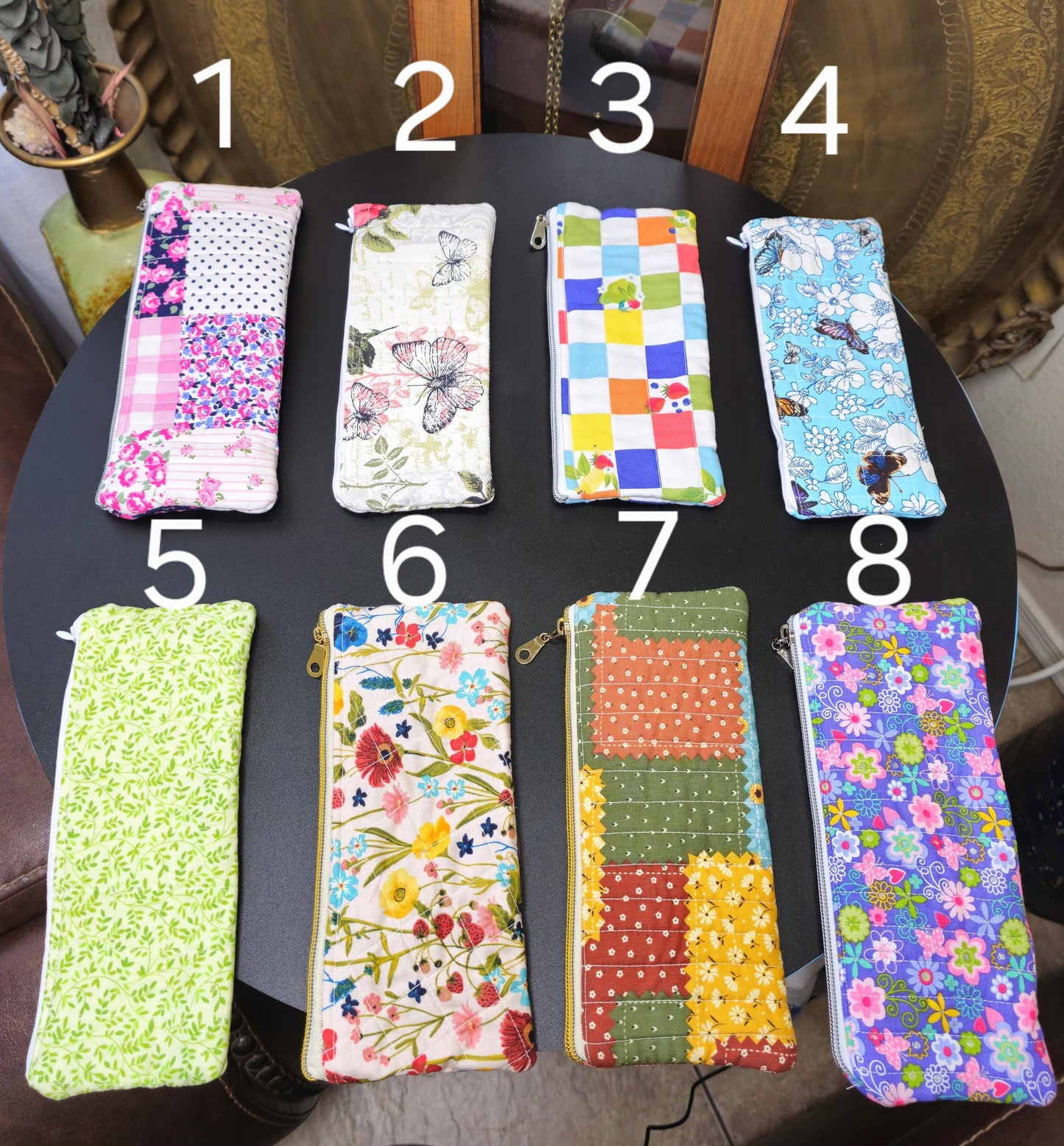 Handmade Cotton Pencil Pouch - Floral Zipper Bag, 9" x 4"