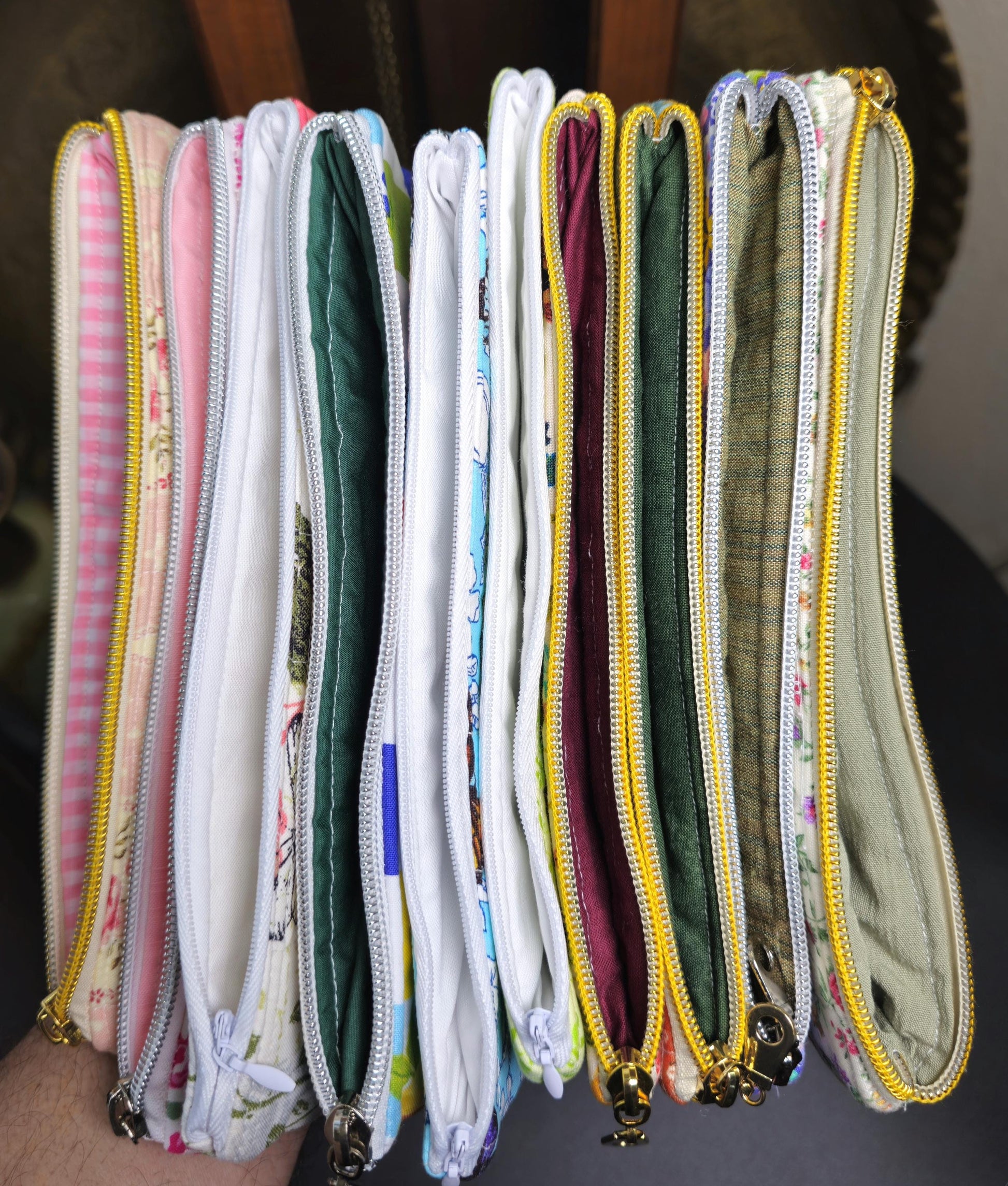 Handmade Cotton Pencil Pouch - Floral Zipper Bag, 9" x 4"