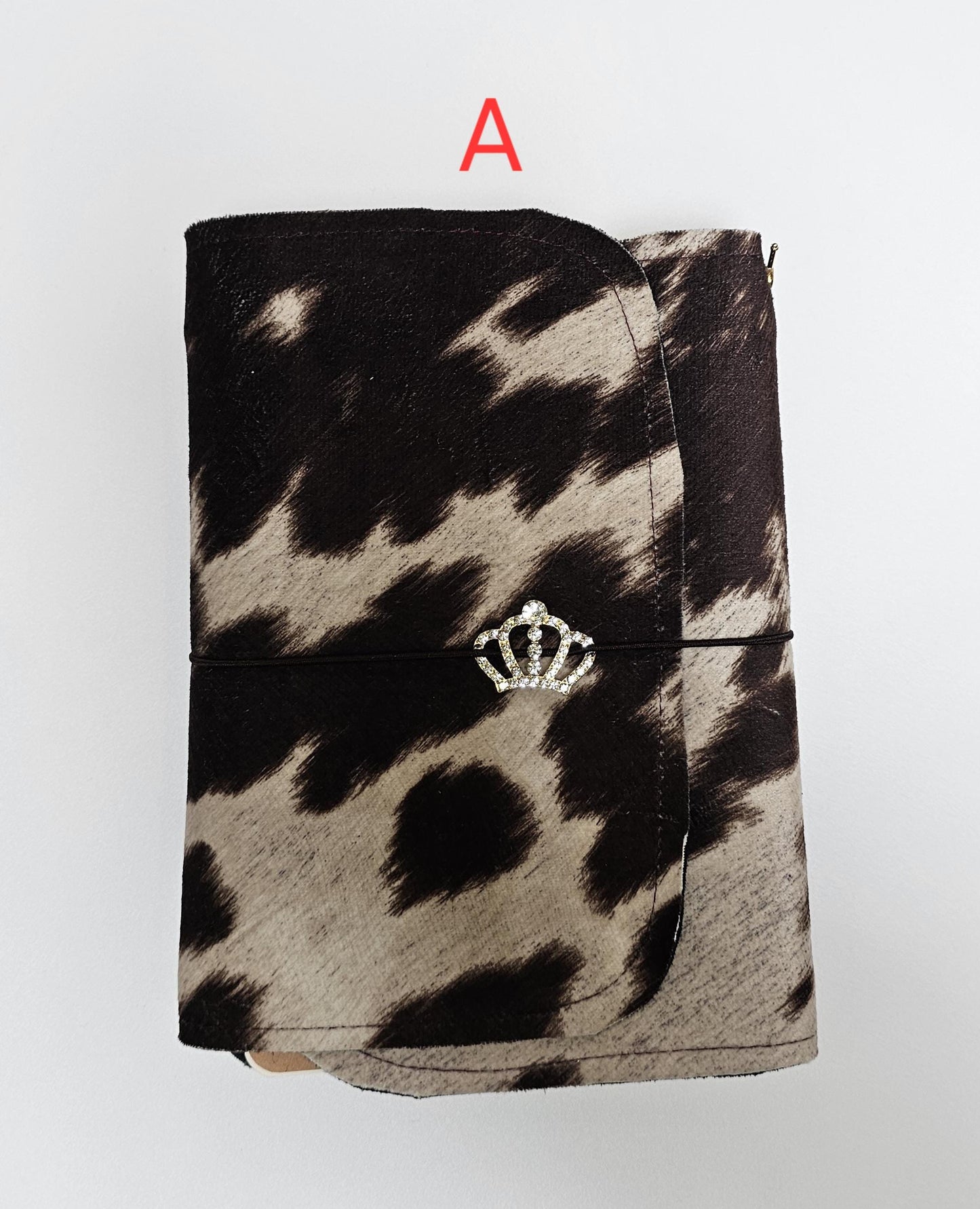 Handmade Cow Print French Notebook with Charms, Velvet Pouch