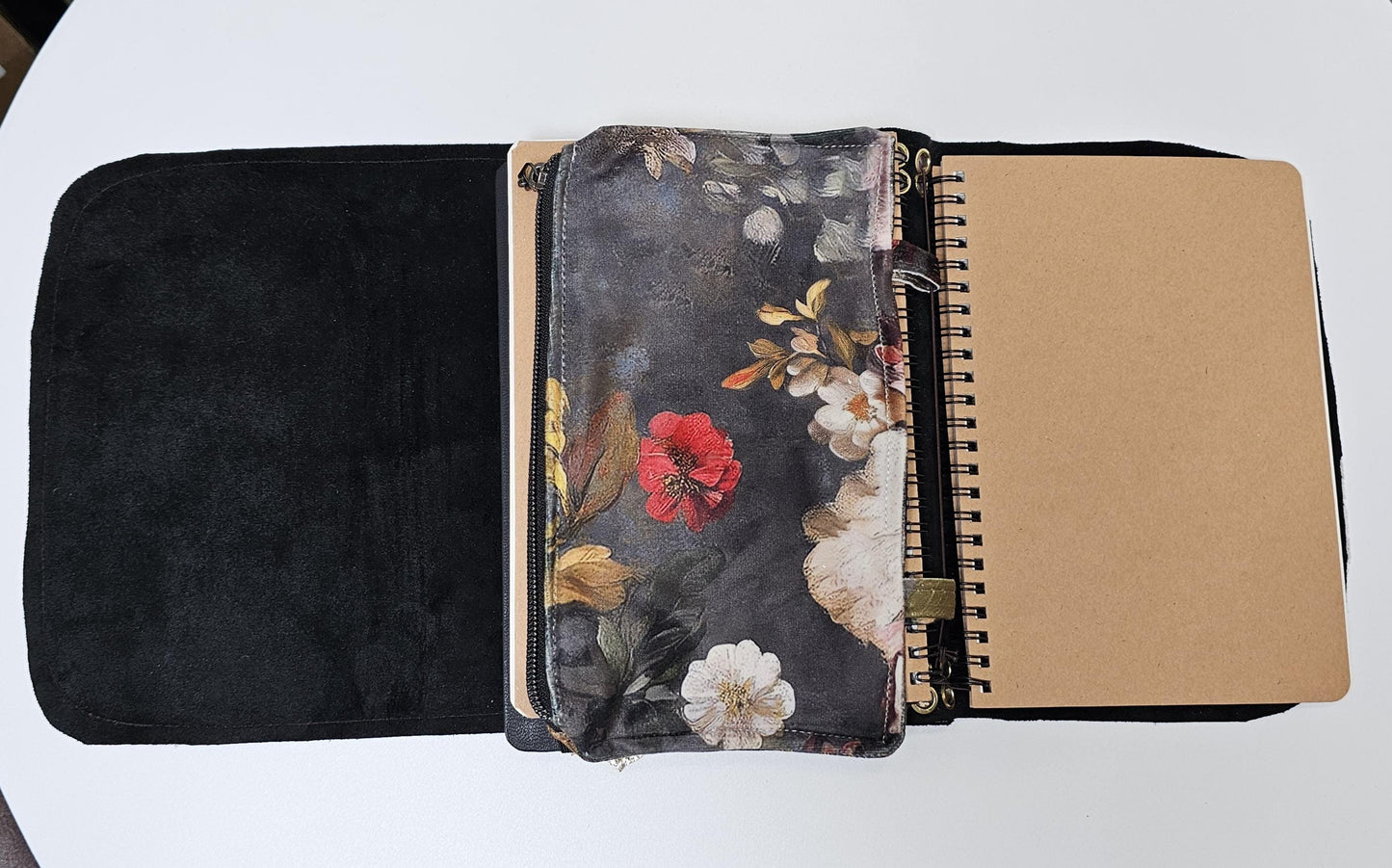 Handmade Cow Print French Notebook with Charms, Velvet Pouch