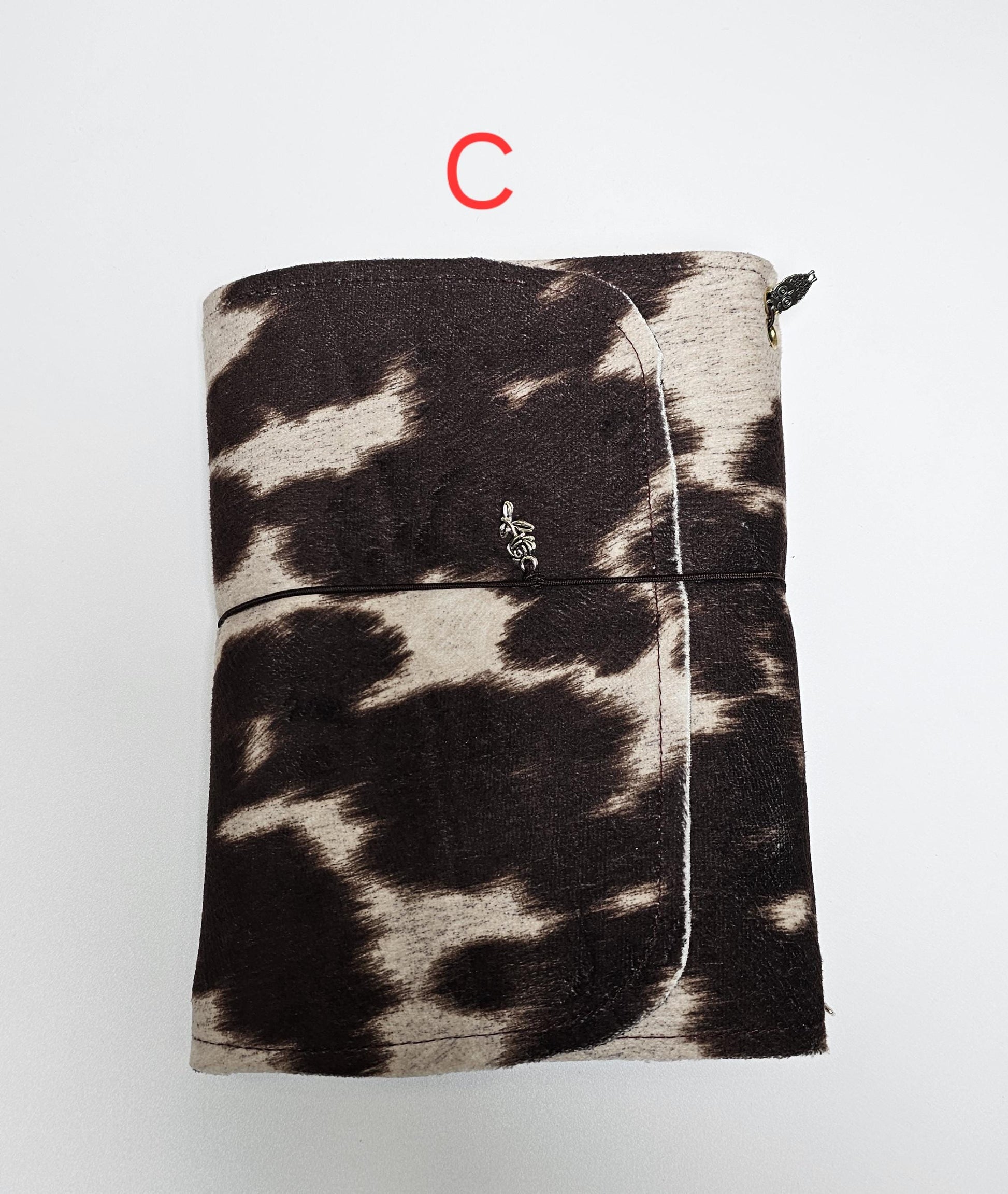 Handmade Cow Print French Notebook with Charms, Velvet Pouch