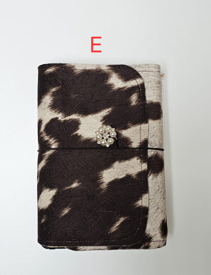 Handmade Cow Print French Notebook with Charms, Velvet Pouch