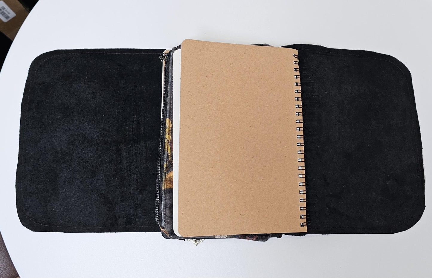 Handmade Cow Print French Notebook with Charms, Velvet Pouch