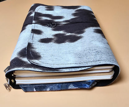 Handmade French Notebook Cow Print with Charms and Velvet Pouch