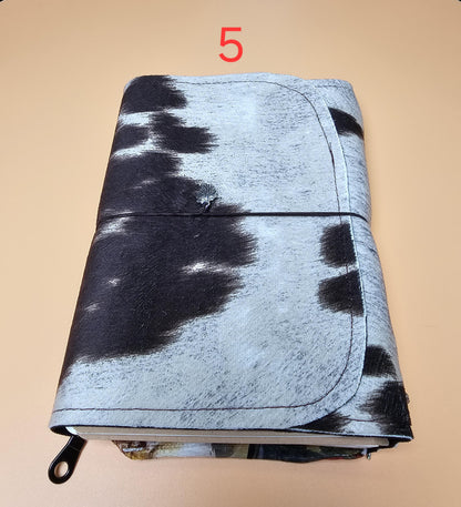 Handmade French Notebook Cow Print with Charms and Velvet Pouch
