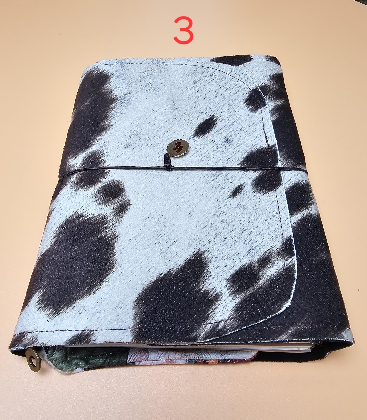 Handmade French Notebook Cow Print with Charms and Velvet Pouch
