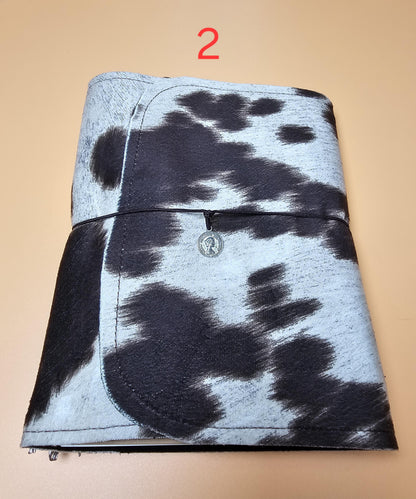 Handmade French Notebook Cow Print with Charms and Velvet Pouch