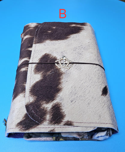 Handmade French Notebook Cow Print with Charms and Velvet Pouch