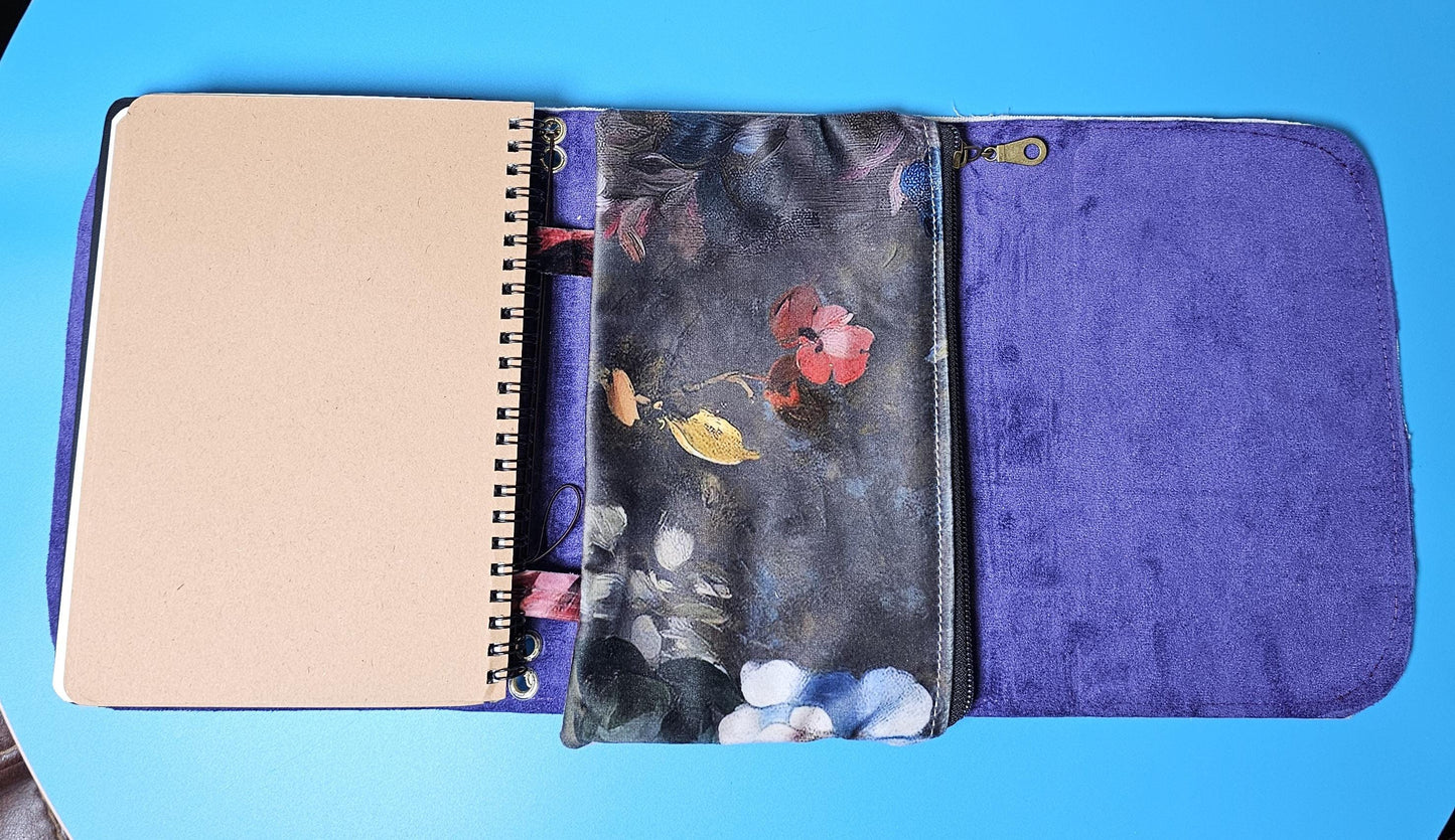 Handmade French Notebook Cow Print with Charms and Velvet Pouch