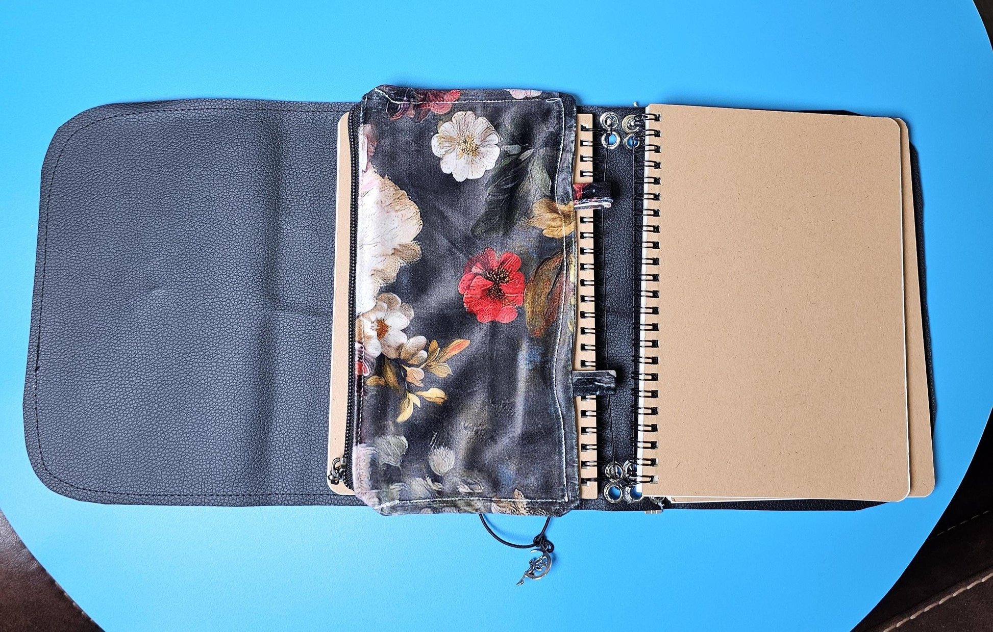 Handmade French Notebook with Charms and Velvet Pouch
