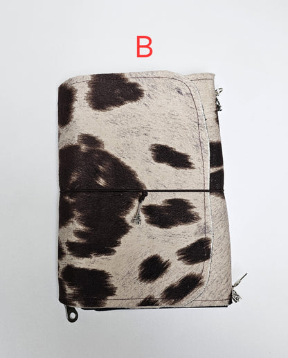 Handmade Cow Print French Notebook with Charms, Velvet Pouch