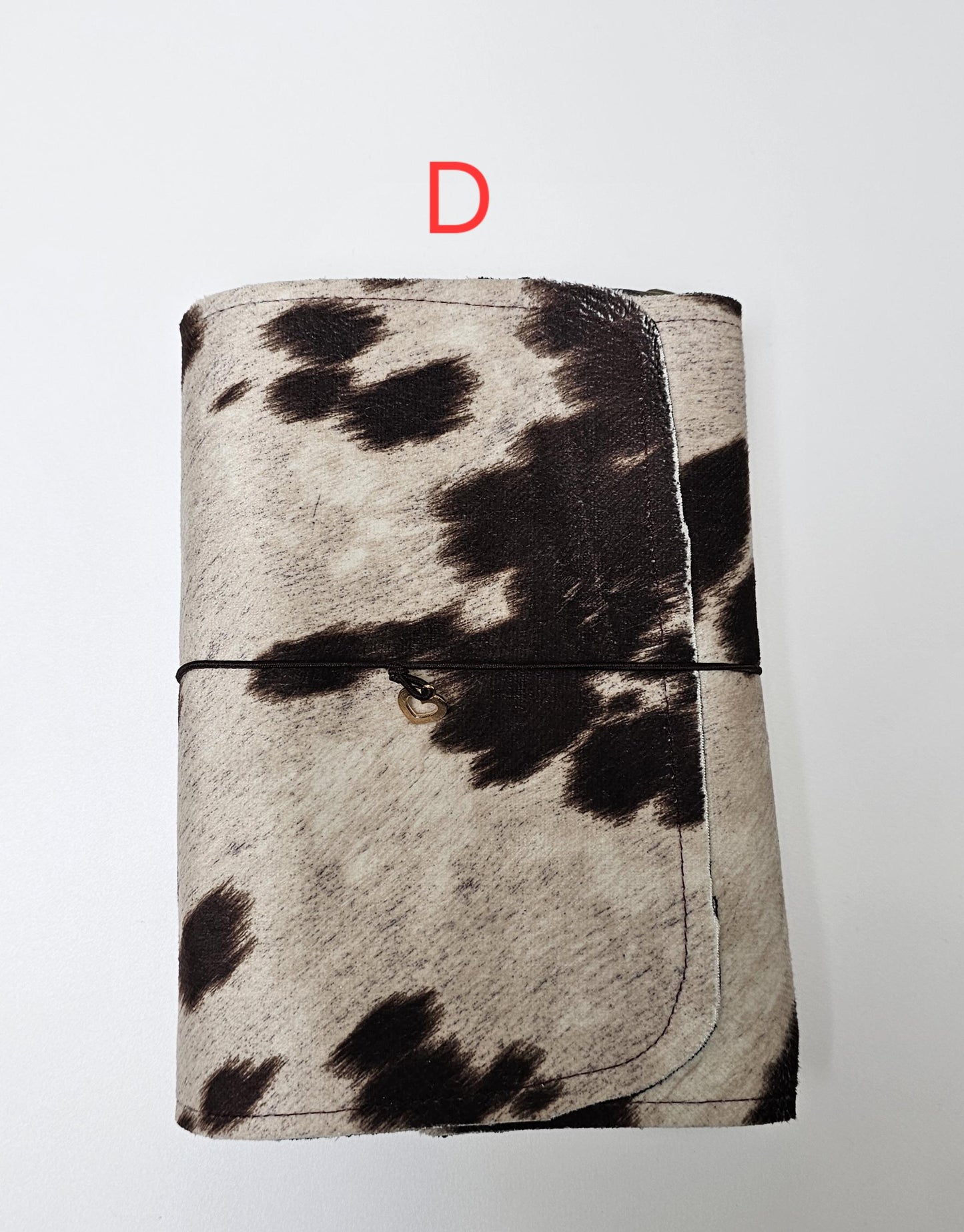Handmade Cow Print French Notebook with Charms, Velvet Pouch