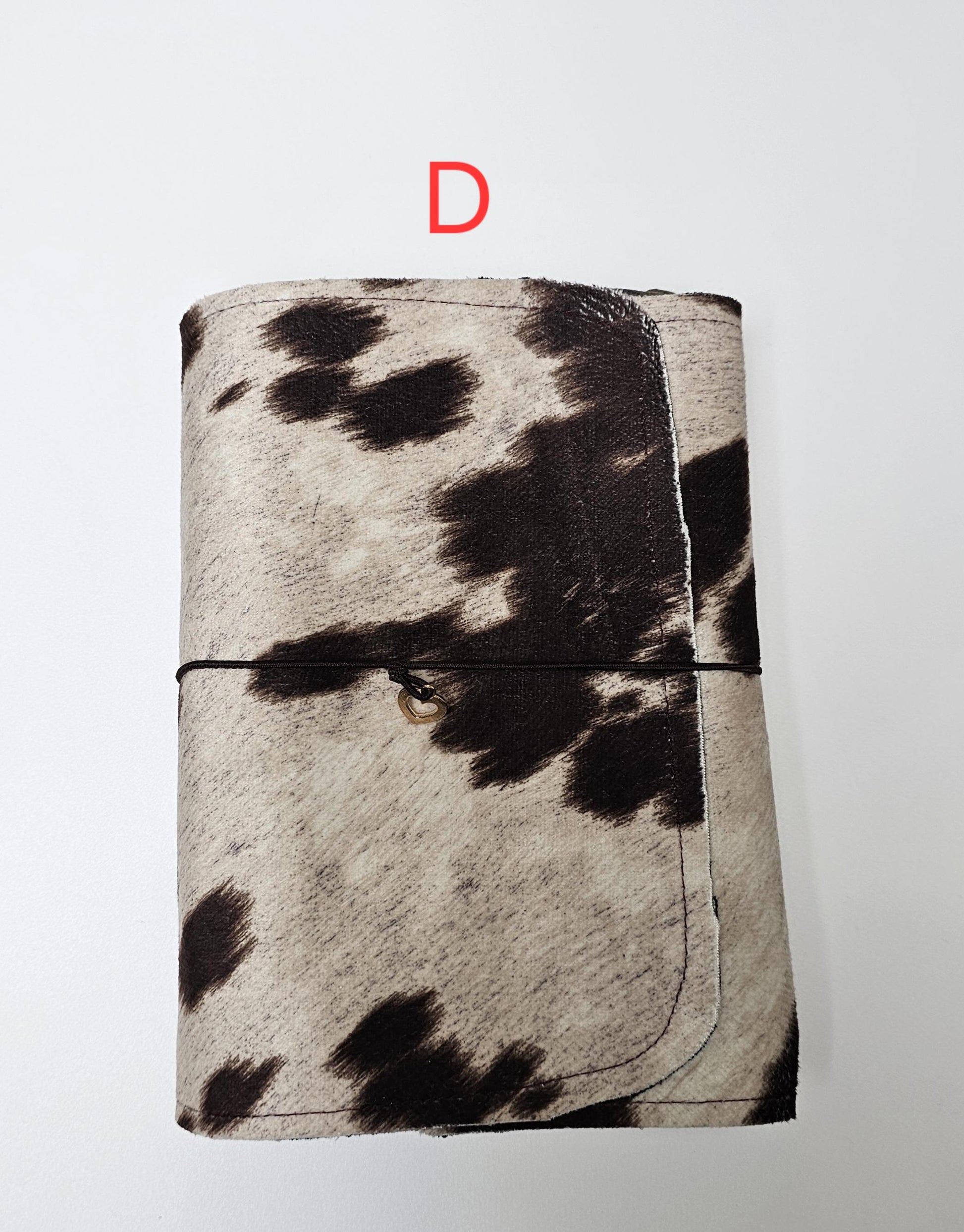 Handmade Cow Print French Notebook with Charms, Velvet Pouch