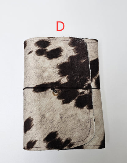 Handmade Cow Print French Notebook with Charms, Velvet Pouch
