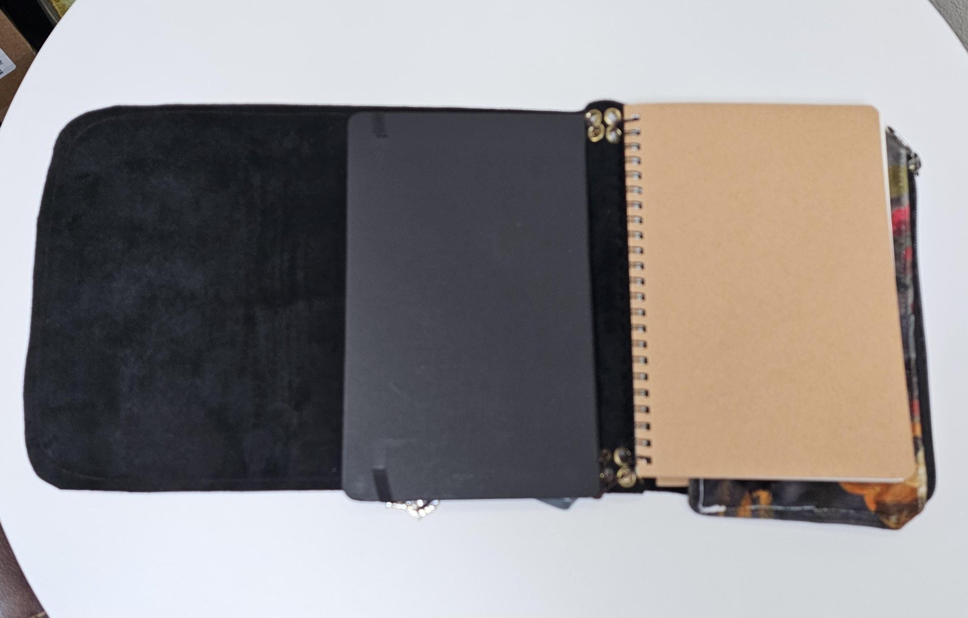 Handmade Cow Print French Notebook with Charms, Velvet Pouch