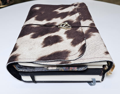 Handmade Cow Print French Notebook with Charms, Velvet Pouch