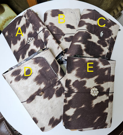 Handmade Cow Print French Notebook with Charms, Velvet Pouch
