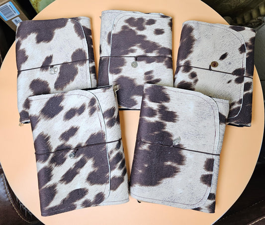 Handmade French Notebook Cow Print with Charms and Velvet Pouch